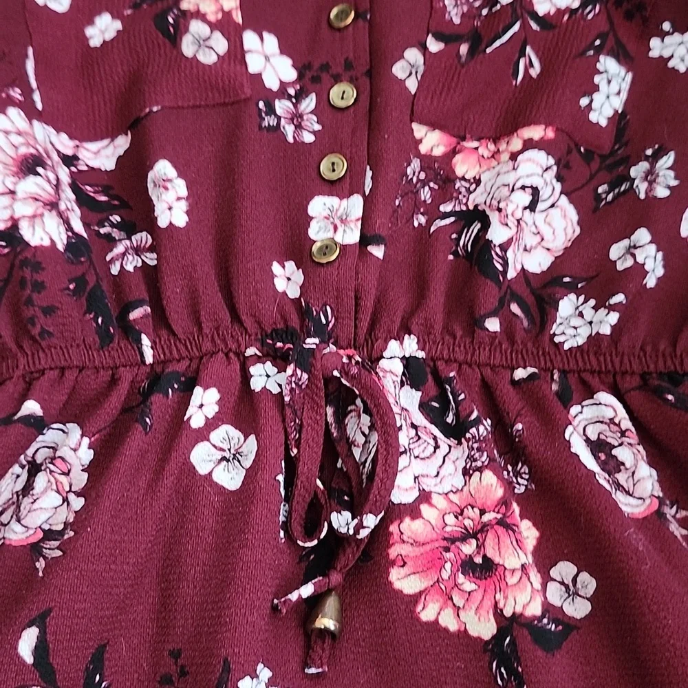 💙Ardene Size S - Beautiful NEW Burgundy Floral Patterned Dress (Lined) - Picture 2 of 5